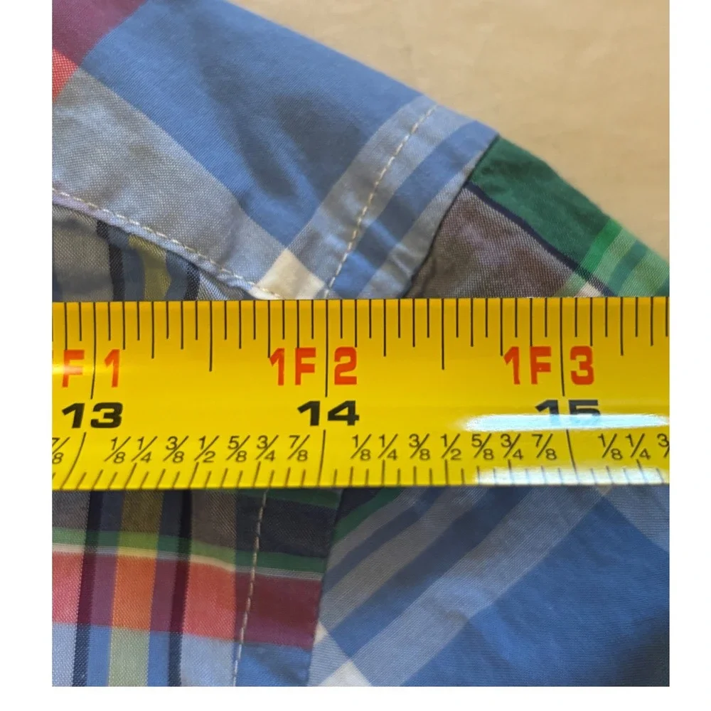 Ralph Lauren Boys Blue Green Plaid Button Down Shirt Size M 10-12 Cotton Pony